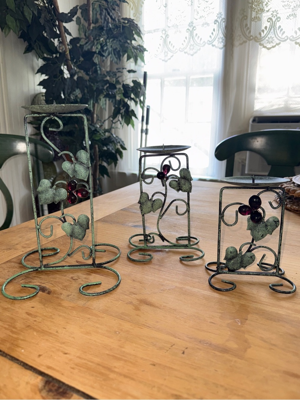 Set of 3 Vintage Tuscan Metal Grapevine Pillar Candle Holders